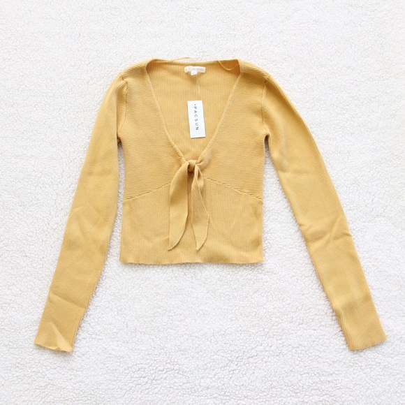 Yellow Tie Front Sweater Top - Picture 6 of 7